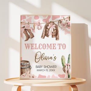 Editable A Little Cowgirl Baby Shower Welcome Sign, Girl Baby Clothes Baby Shower Welcome Poster, Coquette Rodeo Baby Shower Sign, 01040