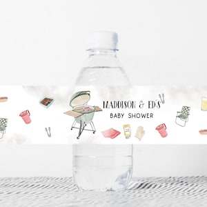 Editable BabyQ Baby Water Bottle Labels, BBQ Baby Shower Bottle Label, Baby Barbeque Decorations, Couples Shower BBQ Printable Template 0200