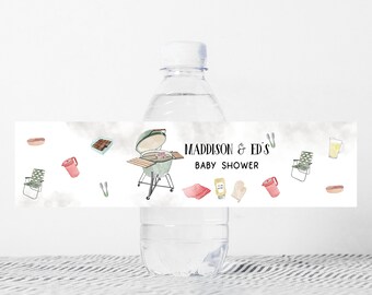 Editable BabyQ Baby Water Bottle Labels, BBQ Baby Shower Bottle Label, Baby Barbeque Decorations, Couples Shower BBQ Printable Template 0200