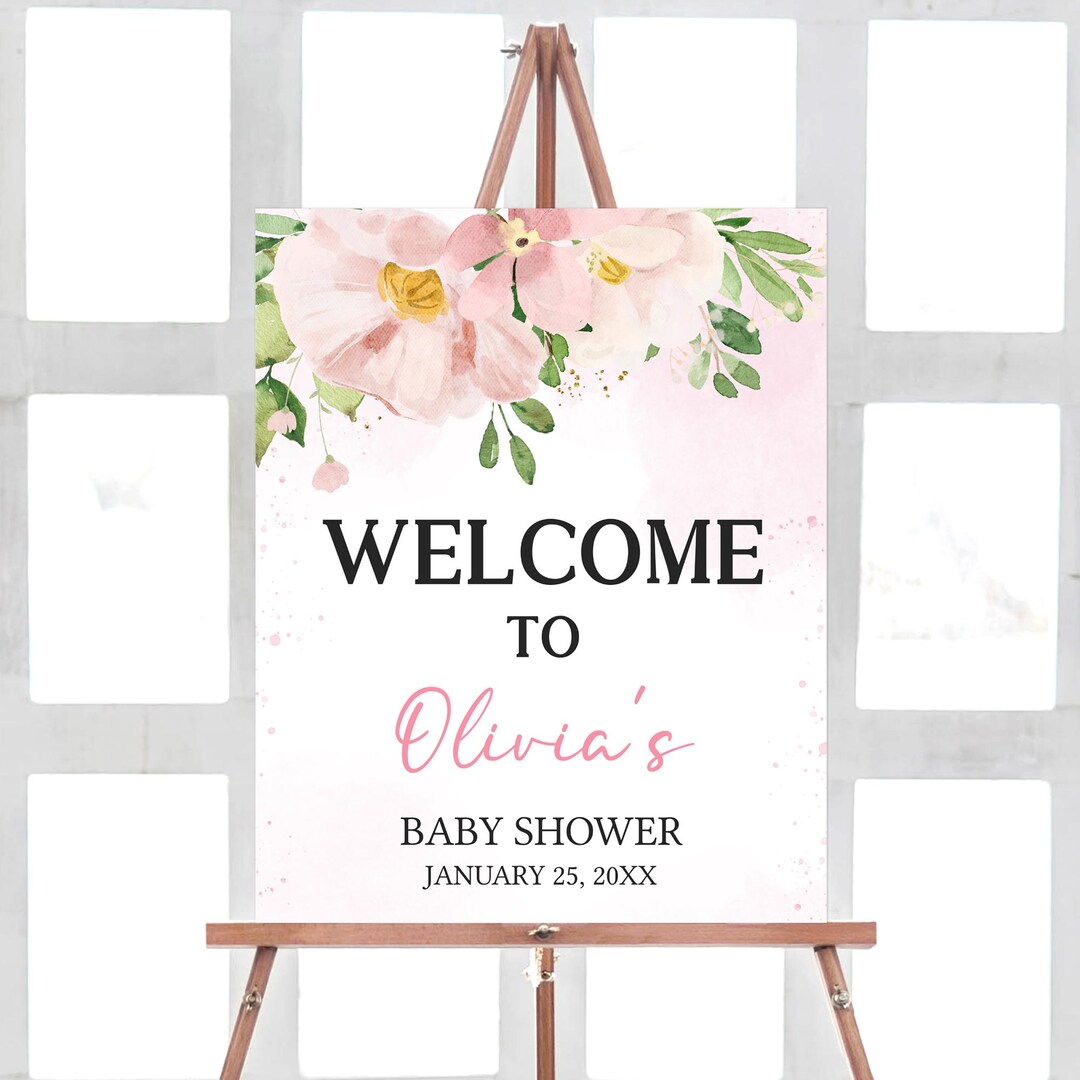 Welcome Rosa Editable Pink Floral Baby Shower Welcome Sign, Sweet Baby Girl Baby ...