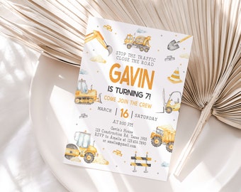 Editable Construction Birthday Invitation Boy, Dump Trucks Party Invite, Construction Party Invitation, Excavator Boy Birthday Invite, 6BD