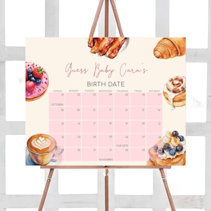 Bearbeitbarer Baby Brunch-Babyparty-Fälligkeitskalender, Blaubeer-Pfannkuchen-Babypartykalender, Frühstück Babyparty Geburtstagsvorhersagen 01065