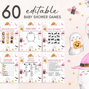 Editable A Little Boo Baby Shower Games Bundle, Pink Halloween Baby Shower Game Pack, Girl Ghost Halloween Baby Shower Games Template 0457