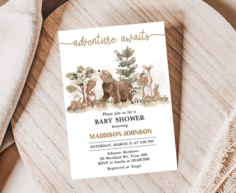 Woodland Animals Baby Shower Invitation