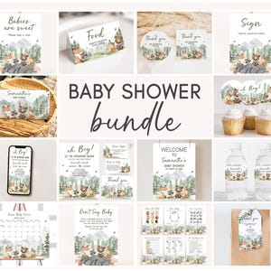 Pacchetto modificabile Let the Adventure Begin Woodland Baby Shower, Boy Adventure Baby Shower Pack, Modello Mega Bundle Forest Baby Shower, 0496