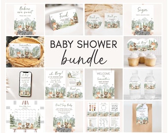 Editable Let the Adventure Begin Woodland Baby Shower Bundle, Boy Adventure Baby Shower Pack, Forest Baby Shower Mega Bundle Template, 0496