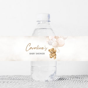 Étiquettes modifiables pour biberons pour baby shower, ballons oursons, nous pouvons attendre ours en peluche, emballages d'eau pour baby shower, étiquette ours brun sans distinction de sexe 0419