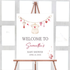 Editable Valentines Baby Shower Welcome Sign, A Little Sweetheart Baby Shower Welcome Poster, Valentine Hearts Girl Baby Shower Sign, 0651