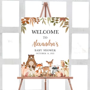 Editable Fall Pumpkin Woodland Baby Shower Welcome Sign, Oh Boy Woodland Animals Baby Shower Welcome Poster, Autumn Fall Welcome Sign 0429