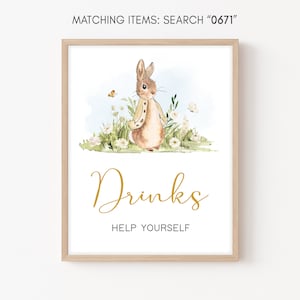 Peter Rabbit Baby Shower Drink Sign, Rabbit Gender Neutral Baby Shower Drinks Table Sign, A Little Bunny Rustic Baby Shower Decor Sign, 0671