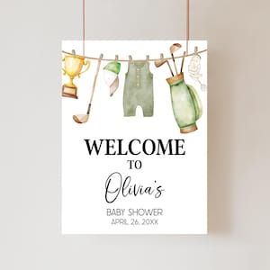 Editable Golf Baby Shower Welcome Sign, Little Putter is on the Way Boy Baby Shower Welcome Poster, Let&#39;s Par-Tee Baby Shower Sign, 01054