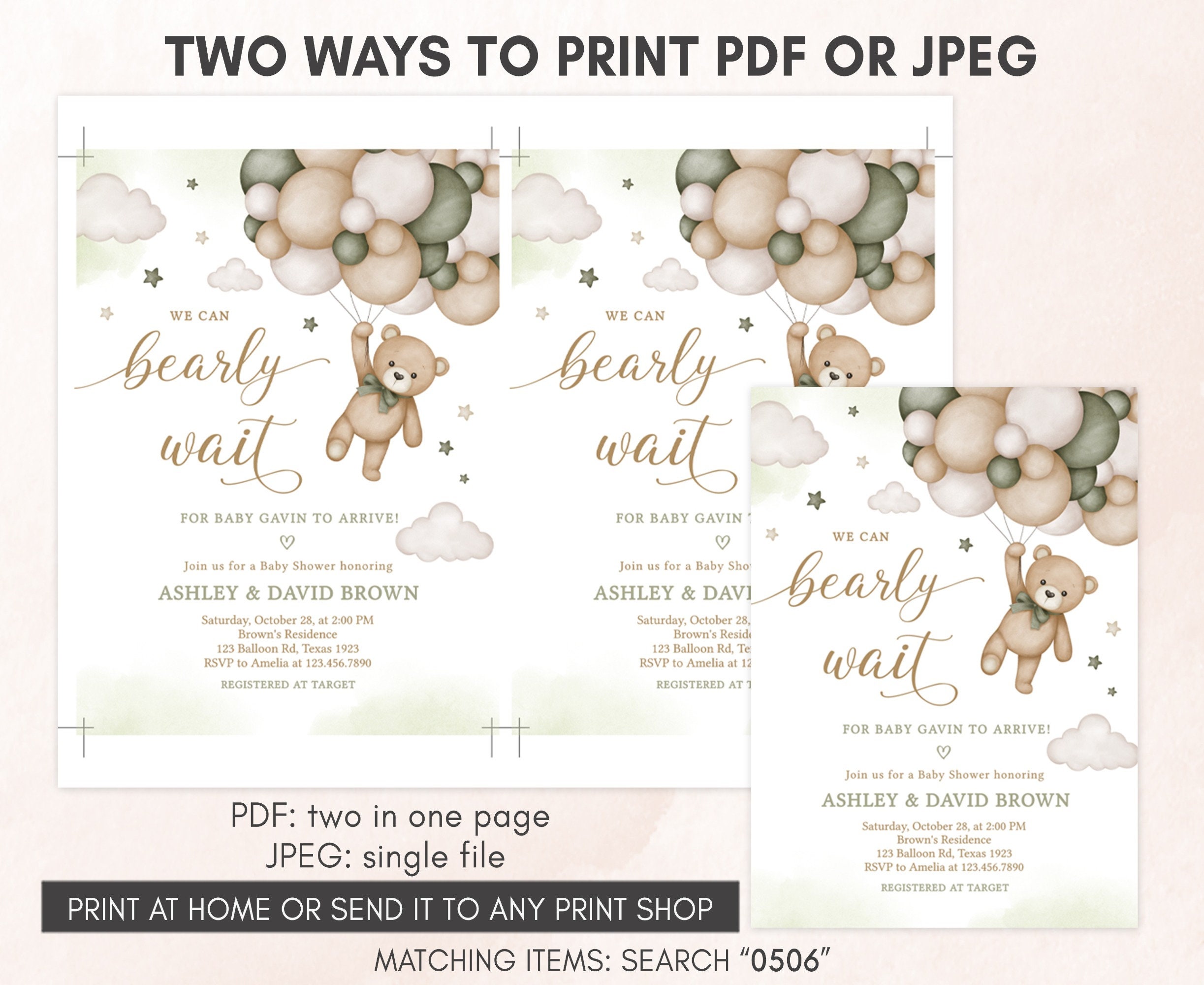 Editable Gender Neutral Bear Baby Shower Invitation, We Can Bearly Wait ...