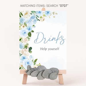 Boy Baby in Bloom Baby Shower Drink Sign, Blue Floral Baby Shower Drinks Table Sign, Greenery Spring Flowers Baby Shower Decor Signs, 0707