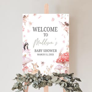 Editable Little Fairy Baby Shower Welcome Sign, Enchanted Forest Fairy Baby Shower Welcome Poster, Girl Whimsical Floral Baby Shower, 01011