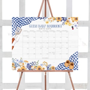 Babyparty Fälligkeitsdatum Baby-Q Baby-Q Duschkalender Junge Backyard Picknick Coed Shower Geburtstag Voraussagen druckbare Vorlage 0304