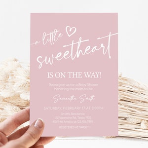 Editable Valentine Baby Shower Invitation Bundle, Minimalist Heart Baby Shower Invite Set, Pink A Little Sweetheart Baby Shower Invite 0596 image 3
