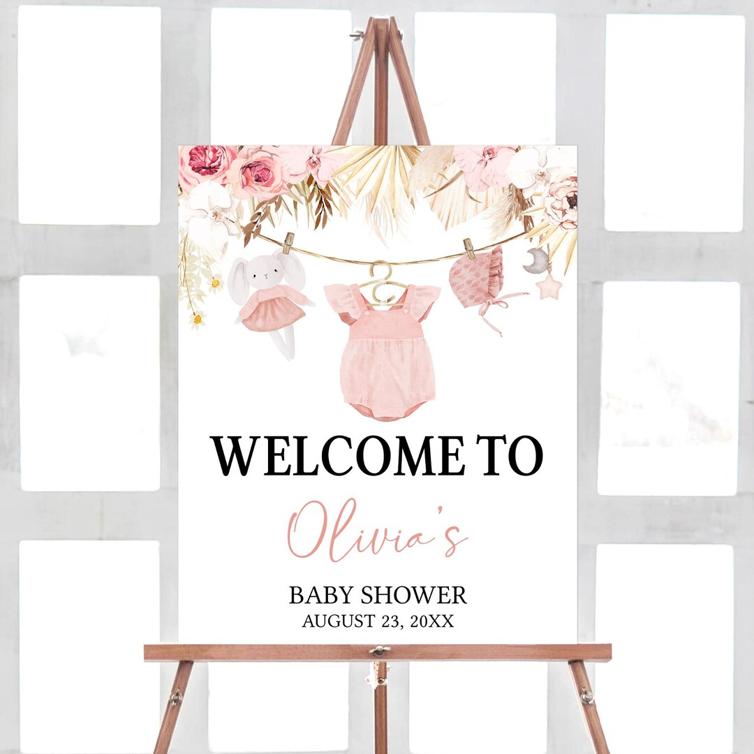 Editable Boho Baby Clothesline Baby Shower Welcome Sign, Girl ...