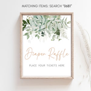 Diaper Raffle Sign Baby in Bloom Baby Shower, Succulent Gender Neutral Baby Shower Diaper Game Sign, Succulents Greenery Baby Shower, 0681