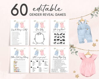 Editable Boho Gender Reveal Games Bundle, Baby Clothes Gender Reveal Games Pack, Boho Clothesline Gender Reveal Party Printable Games, GR8