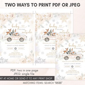 Editable Winter Woodland Baby Shower Invitation, Woodland Winter Baby Shower Invite, Gender Neutral Baby it's Cold Outside Invitation, 0533 image 3