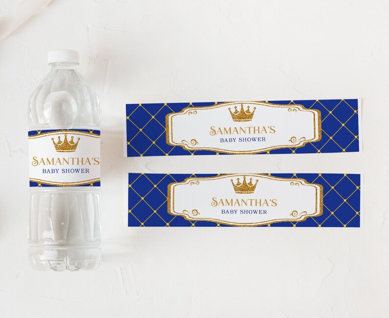 Editable Royal Prince Baby Shower Water Bottle Labels Crown Etsy