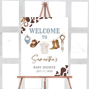 Bearbeitbares Cowboy-Babyparty-Willkommensschild, Wild-West-Rodeo-Babyparty-Willkommensplakat, Ein kleiner Cowboy Western Country-Babypartyschild, 0722