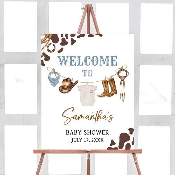 Editable Cowboy Baby Shower Welcome Sign, Wild West Rodeo Baby Shower Welcome Poster, A Little Cowboy Western Country Baby Shower Sign, 0722