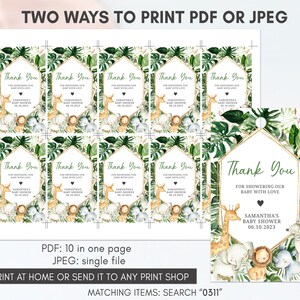 Editable Wild One Baby Shower Favor Tags, Greenery Safari Jungle Baby Shower Gifts Tags, Boy Jungle Safari Animals Favors Tag Template 0311 image 2