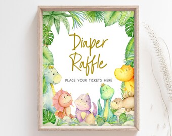 Diaper Raffle Sign Dinosaur Baby Shower, Greenery Dino Baby Shower Diaper Game Sign, Dinosaur, Rawr! It's A Boy Dino Baby Shower Signs, 0680