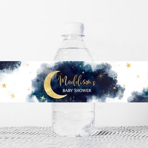 Bewerkbaar We Are Over The Moon-flesetiket babyshower, waterlabels jongen maan en sterren babyshower, flessticker Twinkle Little Star-fles 0751