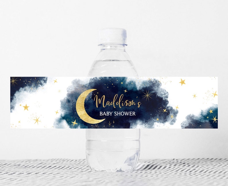 Editable We Are Over the Moon Baby Shower Bottle Label, Boy Moon and ...