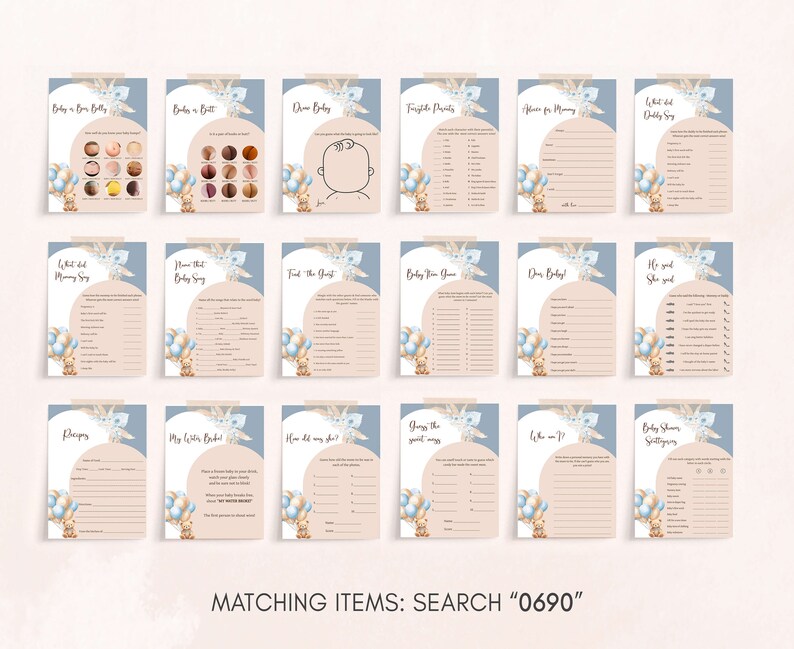 a set of matching items for a baby shower