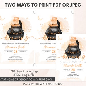 Editable A Baby is Brewing Halloween Baby Shower Invitation Bundle, Gender Neutral Halloween Baby Shower Invite Set, Witch Invitation 0469 image 4