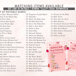 a list of matching items available for a baby shower