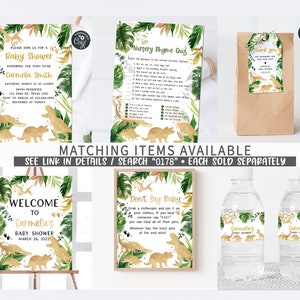 Editable Dinosaur Baby Shower Water Bottle Labels, Gold Dino Baby ...