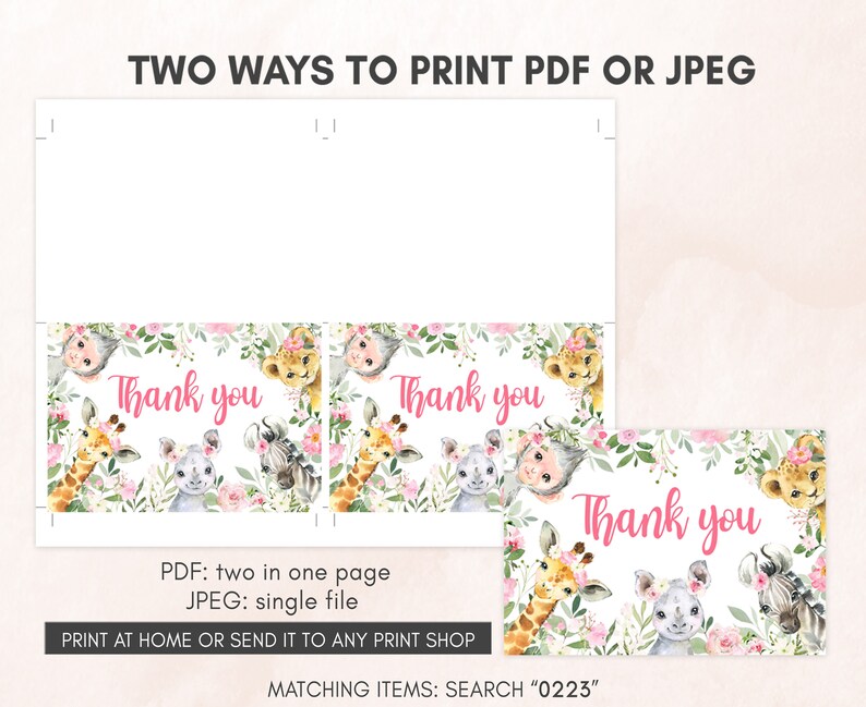 Editable Girl Safari Baby Shower Invitation Set Pink Floral Jungle Baby Shower Invite Pack Wild One Invitation Safari Animals Template 0223 image 7