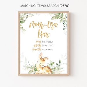 Mamá Osa Bar Signo Greenery Deer Baby Shower, Deer Woodland Baby Shower Momosa Signo, Oh Deer Forest Animal Mimosa Signo, Plantilla de bebidas 0370