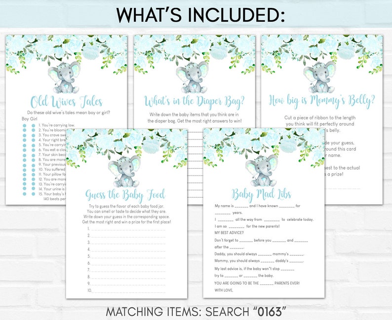 Boy Elephant Baby Shower Game Bundle Baby Elephant Games Etsy