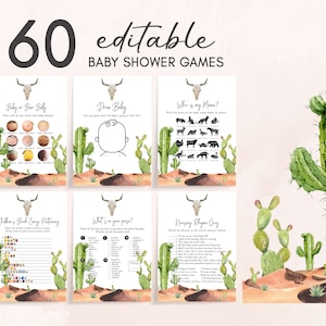Pacchetto di giochi per baby shower con teschio di toro Pacchetto di giochi per baby shower con cactus del sud-ovest Pacchetto di giochi Boho Modello stampabile messicano neutro di genere 0184