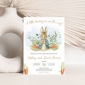 Paquete editable de invitación de baby shower de Peter Rabbit, conjunto de invitación de baby shower de Peter Rabbit azul, baby shower rústico de Peter Rabbit, 0625 imagen 3