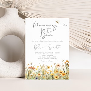 Editable Bee Baby Shower Invitation, Mommy to Bee Baby Shower Invite, Wildflower Honey Bee Baby Shower, Gender Neutral Bee Invitation, 01022