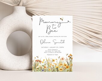 Bewerkbare Bee Baby Shower Uitnodiging, Mama to Bee Baby Shower Uitnodiging, Wildflower Honey Bee Baby Shower, Genderneutrale Bee Uitnodiging, 01022