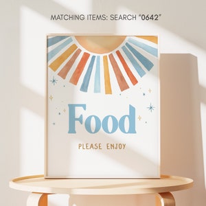 Sunshine Baby Shower Food Sign, Here Comes the Son Baby Shower Food Table Sign, Blue Boy Boho Sunshine Baby Shower Food Party Signs, 0642