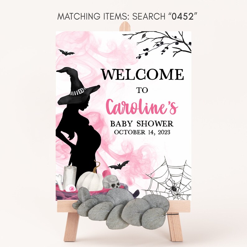 Bearbeitbar Ein Baby braut Mädchen Halloween-Babyparty-Willkommensschild, Rosa Hexe-Babyparty-Willkommensschild, Halloween-Babyparty-Zeichen 0452 Bild 3
