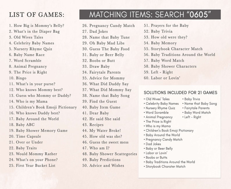 a list of games for a baby shower