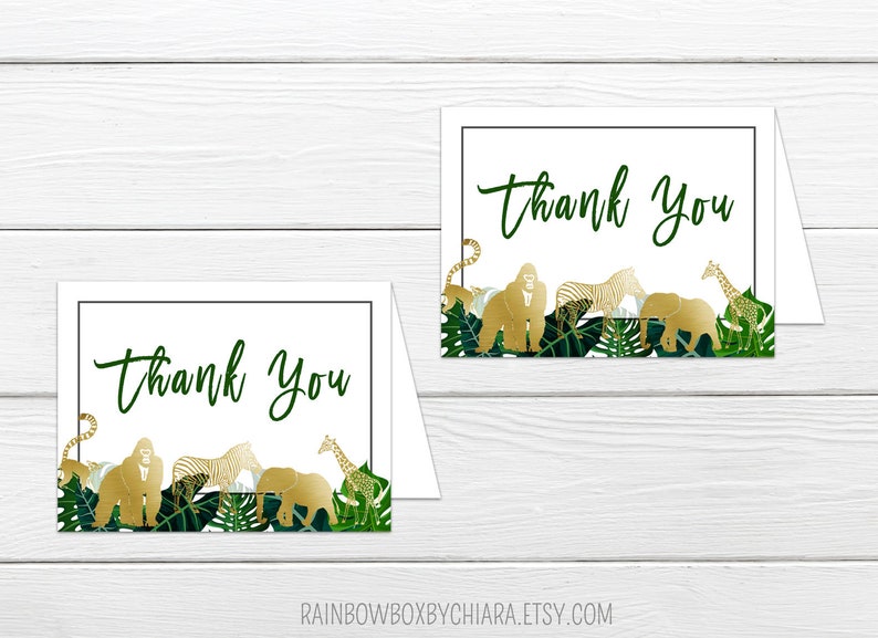 Safari Thank You Card Baby Shower Thank You Card Gold Animal Etsy