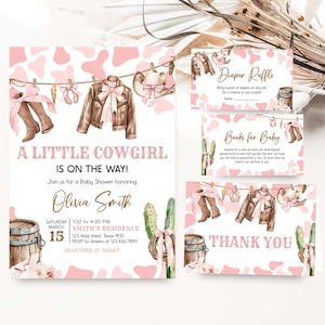 Editable A Little Cowgirl Baby Shower Invitation Bundle, Girl Baby Clothes Baby Shower Invite, Coquette Rodeo Baby Shower Invites, 01040