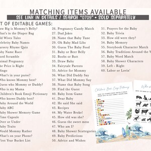 Op de afbeelding: Een printbare set babyshower-spellen met een strandthema. De spellen omvatten "How Big is Mommy's Belly?", "What's in the Diaper Bag", "Old Wives Tales", "Celebrity Baby Names", "Nursery Rhyme Quiz", "Baby Name Race", "Word Scramble", "Animal Pregnancy", "The Price is Right", "Bingo", "What's in your purse?", "Who knows Mommy best?", "Guess who Mommy or Daddy?", "Who is my Mama", "Children's Book Emoji Pictionary", "Who knows Daddy best?", "Baby Around the World", "Baby ABC", "Baby Shower Memory Game", "Time Capsule", "Over or Under", "Baby Traits", "Would Mommy Rather", "What's on your Phone?", "First Year Bucket List", "Pregnancy Candy Match", "Dad Jokes", "Name that Baby Tune", "Oh Baby Mad Libs", "Guess The Baby Food", "Baby or Beer Belly", "Boobs or Butt", "Draw Baby", "Fairytale Parents", "Advice for Mommy", "What Did Daddy Say", "What Did Mommy Say", "Name that Baby Song", "Find the Guest", "Baby Item Game", "Dear Baby", "He said She said", "Recipes", "My Water Broke!", "How old was she?", "Guess the sweet mess", "Who am I?", "Baby Shower Scattegories", "Baby Predictions", "Advice and Wishes", "Prayers for the Baby", "Baby Trivia", "How old were they?", "Baby Memory", "Storybook Character Match", "Baby Traditions Around the World", "Baby Word Match", "Baby Shower Characters", "Left - Right", "Labor or Lovin'".