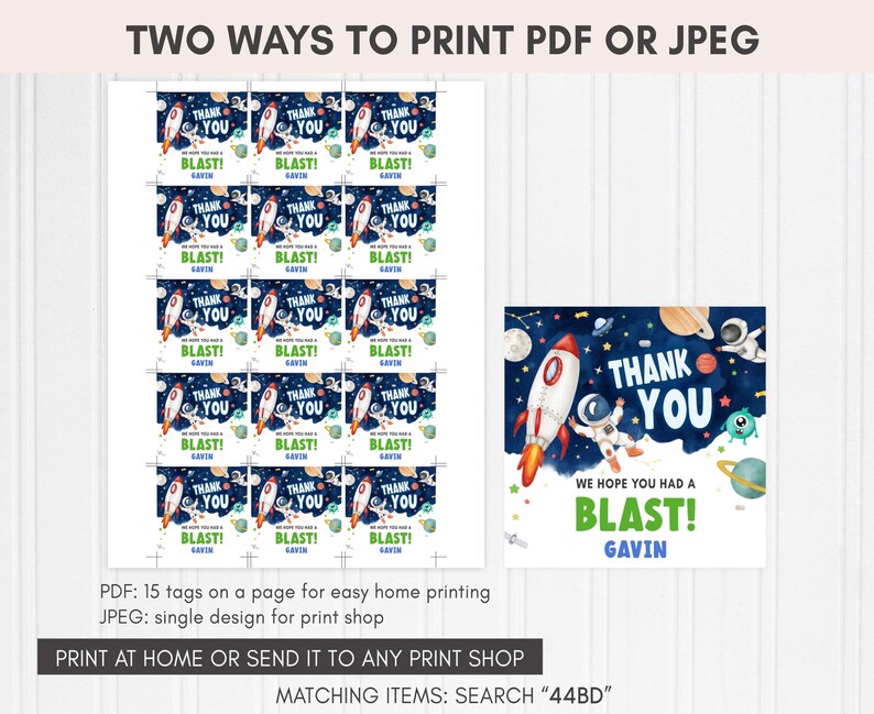 Outer Space Birthday Squared Favor Tags