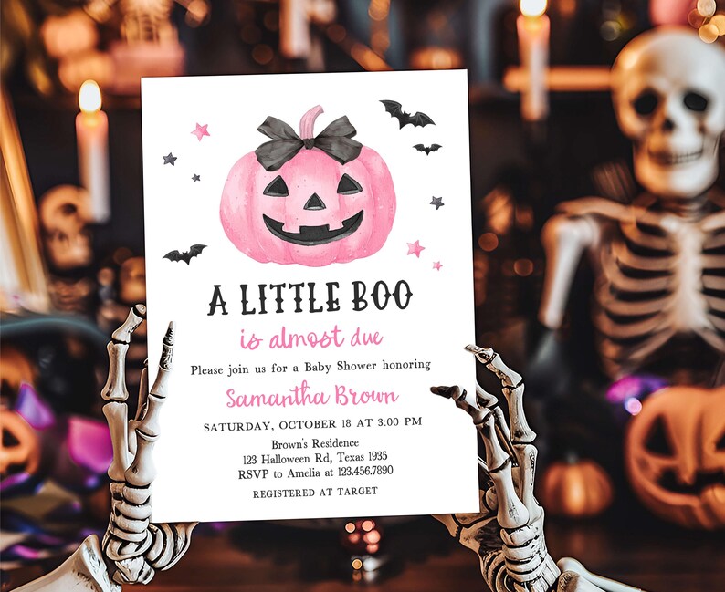 Pink Minimalist A Little Boo Invitation